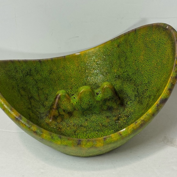 Vtg Royal Haegar Lemon Peel Lava Glaze MCM Green Ashtray Retro Rare 5.5”x4.5” - Picture 4 of 8
